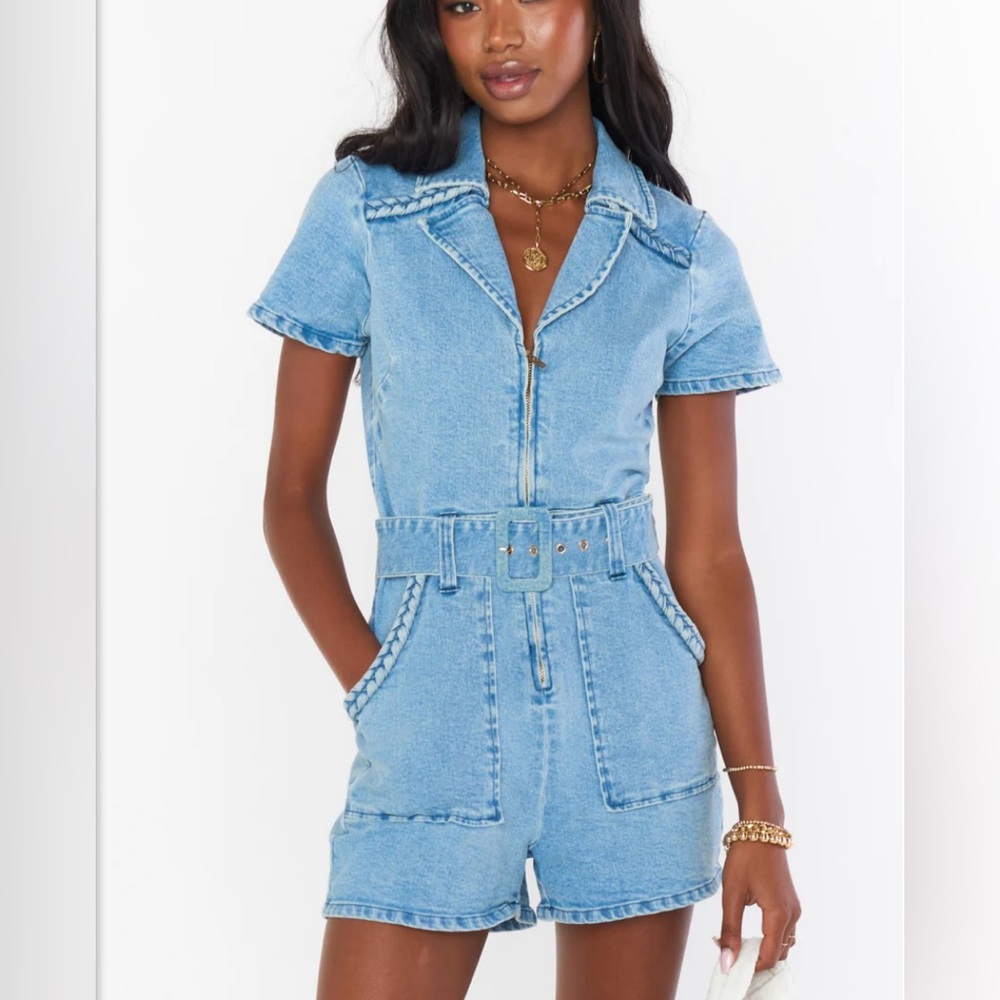 Show Me Your MuMu Light Blue Denim Romper